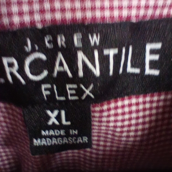 J. Crew Mercantile Flex Mens XL Button Front Cotton Burgundy Red Mini Squares 44 - Picture 8 of 9